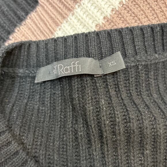 Raffi Cashmere Womens Black Multicolor Stripe  Colorblock Short Sweater Top XS - Picture 5 of 7